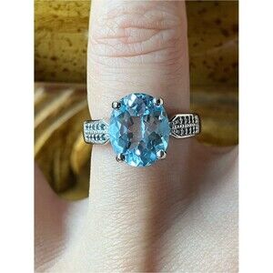 Sky Blue Topaz Blue Diamond Sterling Silver Ring Size 5.75